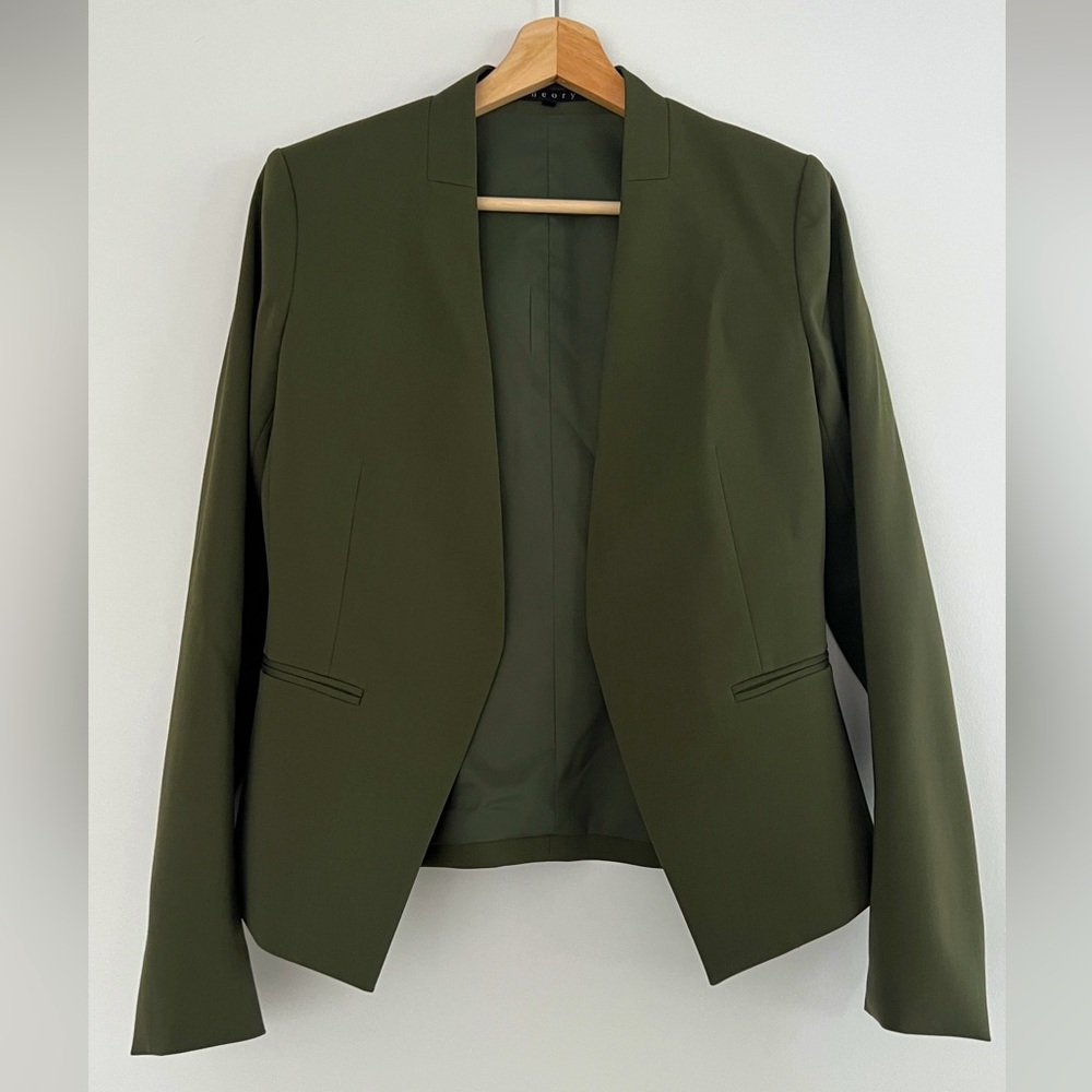 Theory Olive Green Open Front Blazer